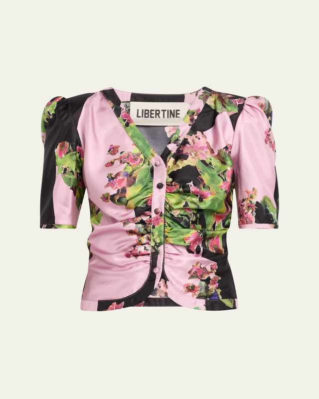 Monaco Pink London Terrace Ruched Silk Top